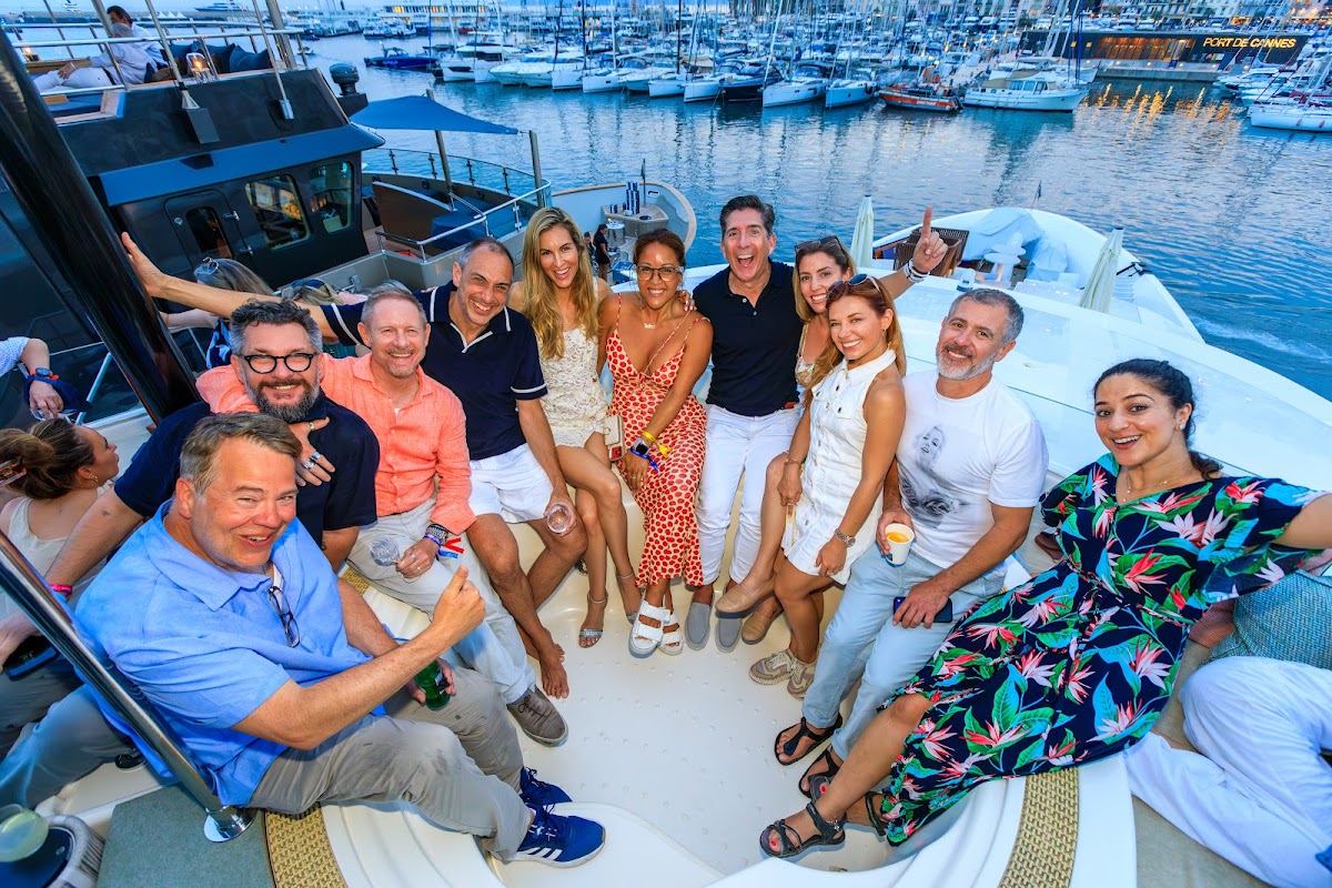 Guests aboard the yacht overlooking Port de Cannes