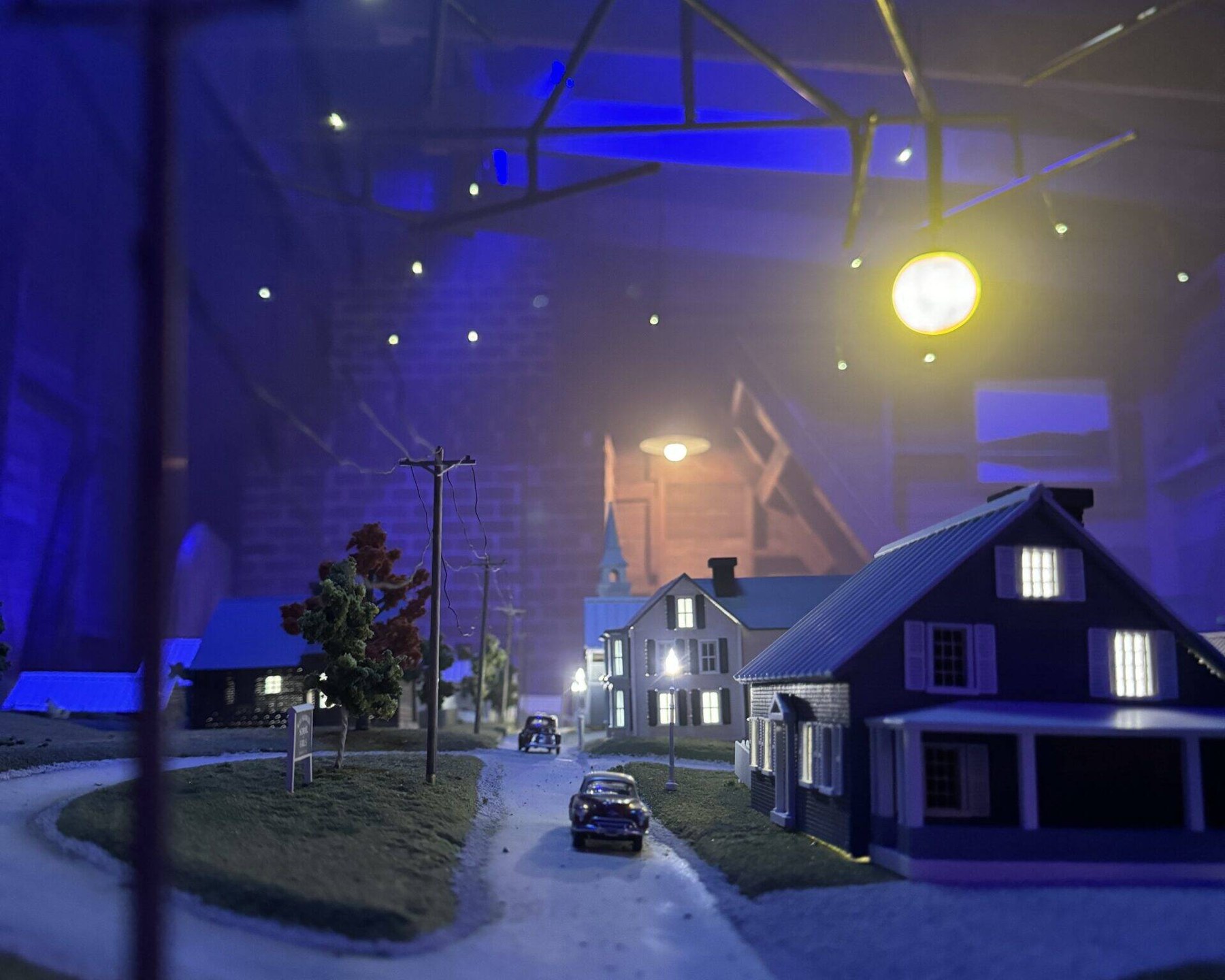 Miniature town model built into the attic set